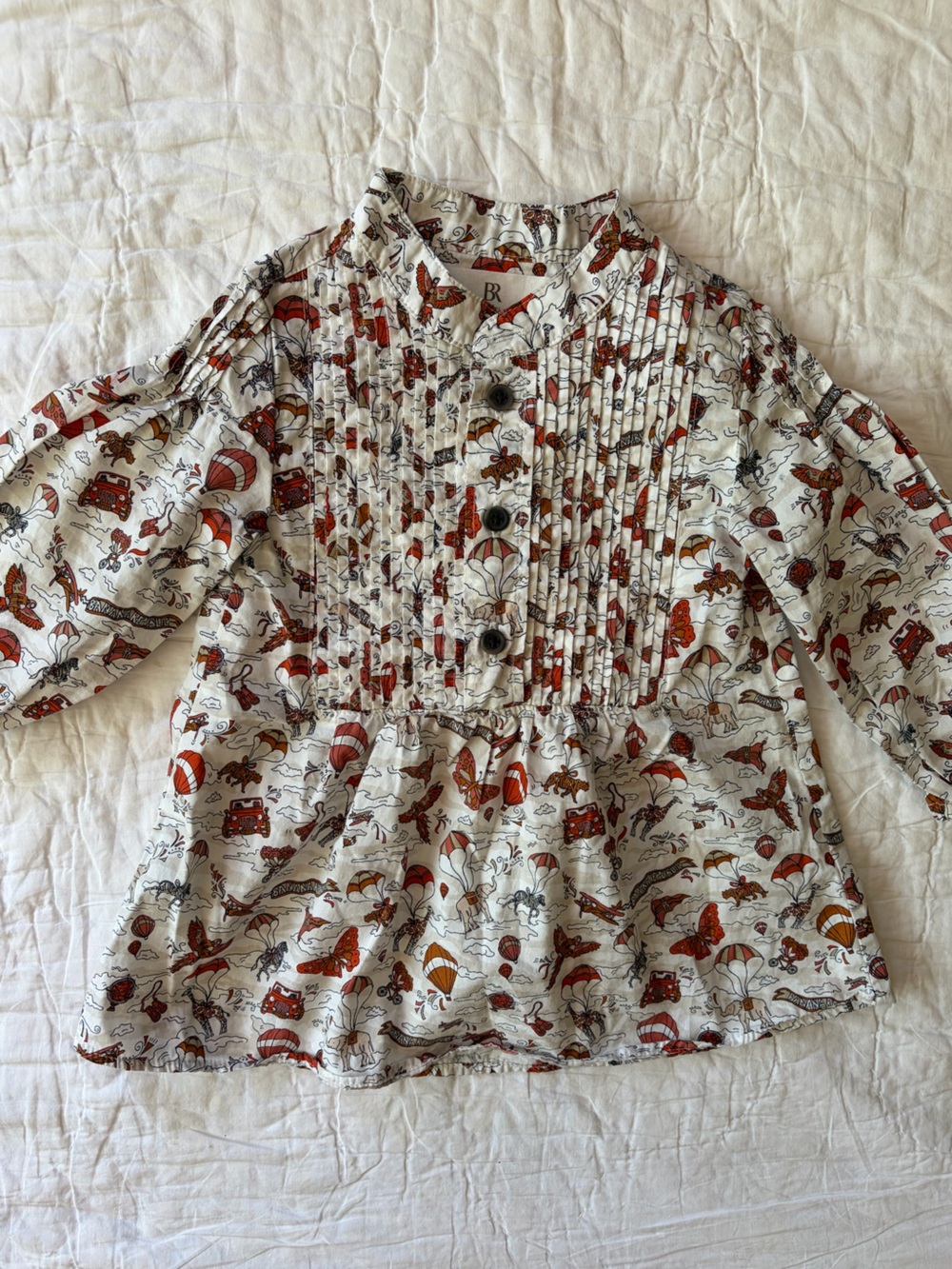 Banana Republic Baby Cream Top with Rust and Black Safari Print